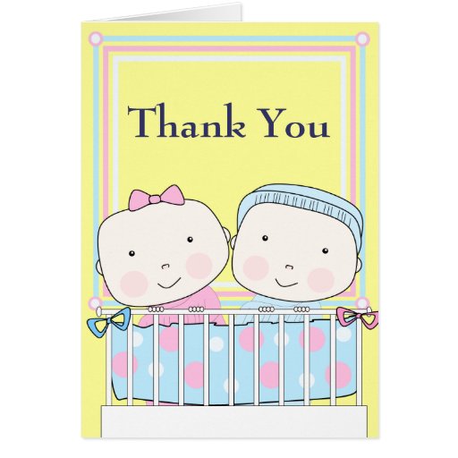 Twins in Crib, Girl and Boy Baby Thank You Card Zazzle