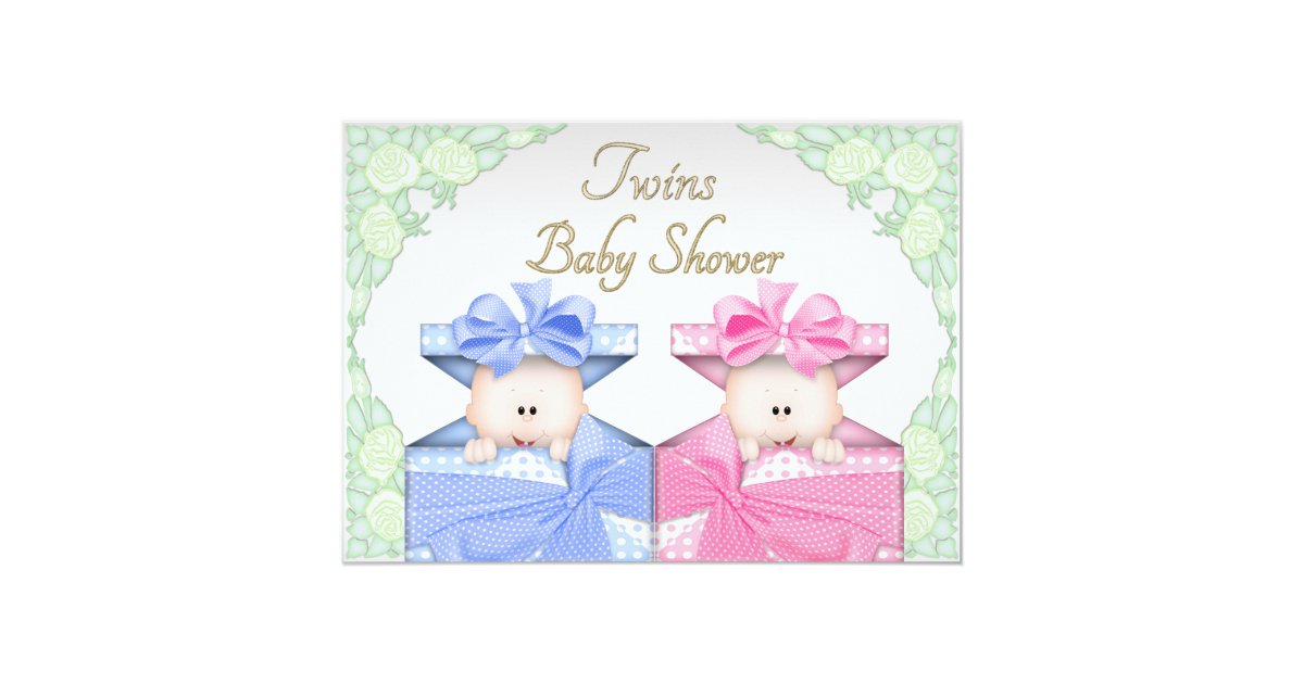 Twins in Gift Box Roses Baby Shower Card Zazzle