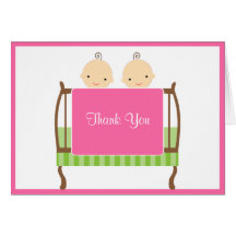 Twins in Pink Crib Note Cards