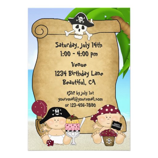 Twins Little Buccaneer 1st Birthday Pirate Invite