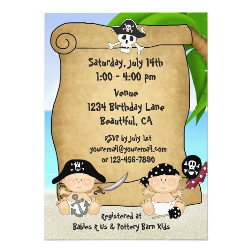 Twins Little Buccaneer Baby Shower Pirate Invite