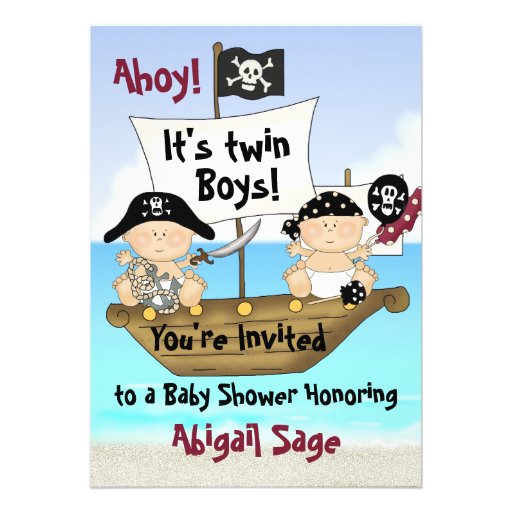Twins Little Buccaneer Baby Shower Pirate Invite (front side)
