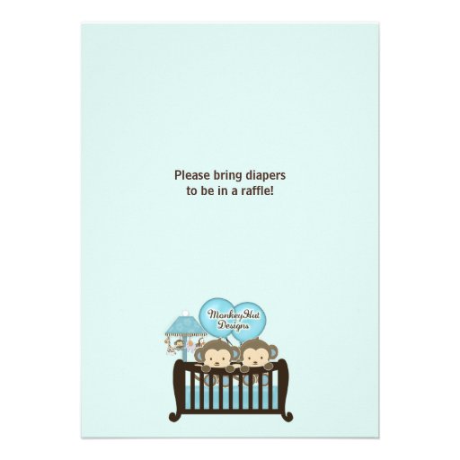 TWINS Monkey Baby Shower Invitation Crib BLUE CJ-B