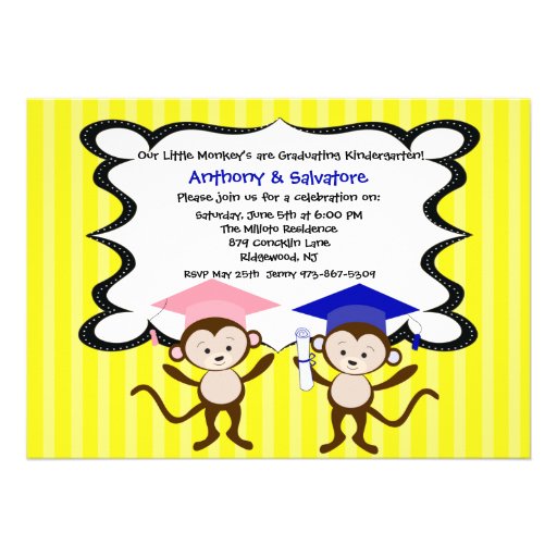 Twins Monkeying Around Graduation Invitation (front side)