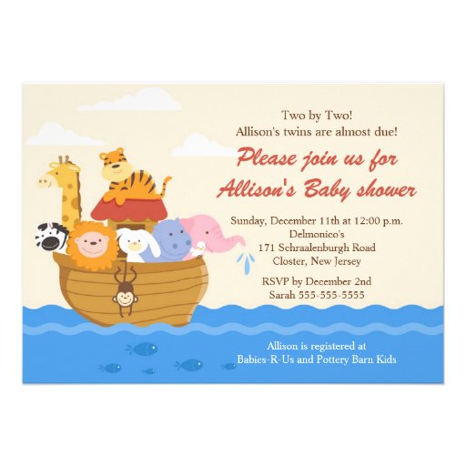 TWINS! Noah's Ark Boy or Girl Baby Shower Invitations