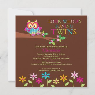 Twins Owl Baby Shower Invitations