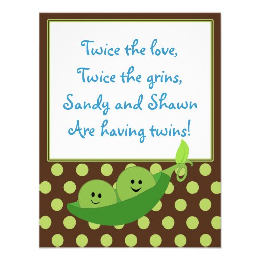 Twins Peas in a Pod Baby Shower Invitation (front side)