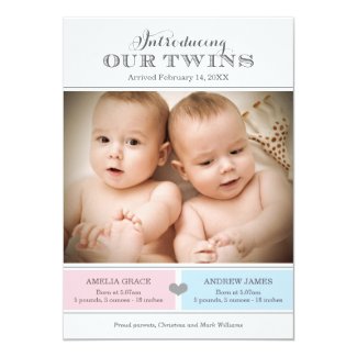 Twins Photo Birth Announcement | Baby Girl and Boy
