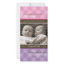TWINS PHOTO BIRTH ANNOUNCEMENT :: harmony 4P Picture Card