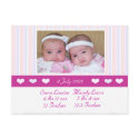 Twins Photo Birth Announcement postcards