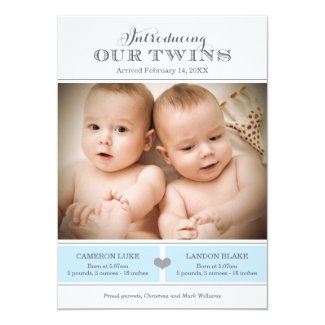 Twins Photo Birth Announcement | Two Baby Boys