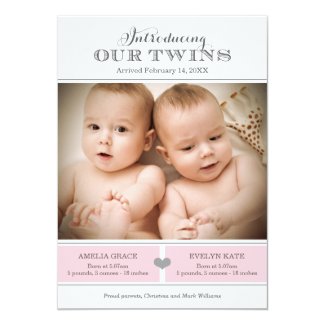 Twins Photo Birth Announcement | Two Baby Girls