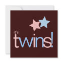 Twins Pink Blue Brown Baby Shower Custom Invitations