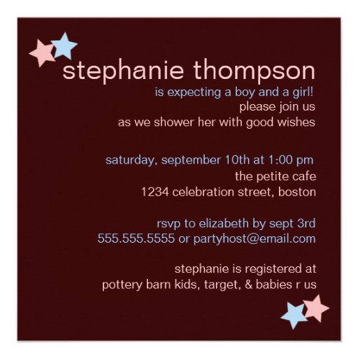 Twins Pink Blue Brown Baby Shower Custom Invitations