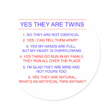 Twins Questions Fraternal Round Sticker