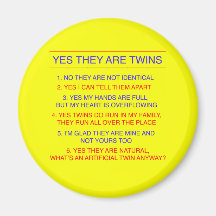 Twins Questions Fraternal Yellow Refrigerator Magnet