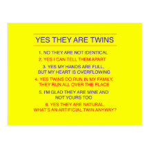 Twins Questions Fraternal Yellow Post Cards