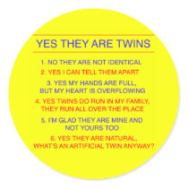 Twins Questions Fraternal Yellow Round Sticker