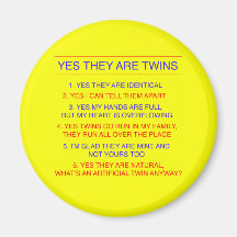 Twins Questions Identical yellow Fridge Magnets