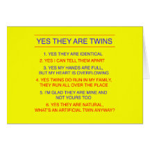 Twins Questions Identical yellow Greeting Cards