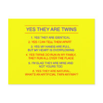 Twins Questions Identical yellow Post Cards
