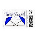 Twins Shower with blue umbrellas stamp