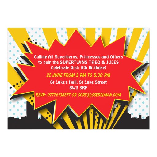 Twins Superhero Birthday | Boys Brown/Blonde Hair Invitation