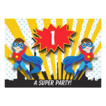 Twins Superhero Birthday  |  Boys Brown Hair Invitations