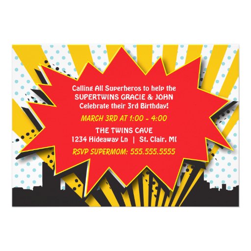 Twins Superhero Birthday Invites