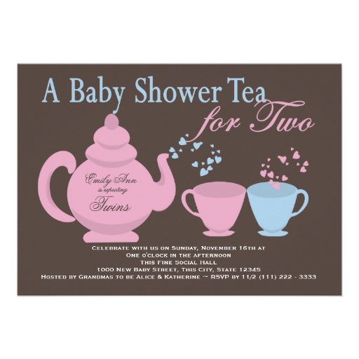 Twins Tea Party Baby Shower Custom Announcement (front side)