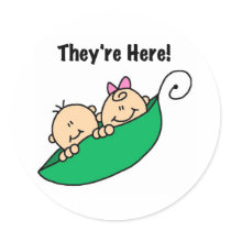 Twins They're Here Round Sticker