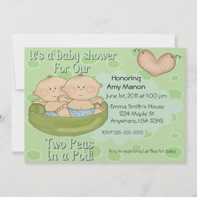 Twins two peas in a pod baby shower personalized announcements