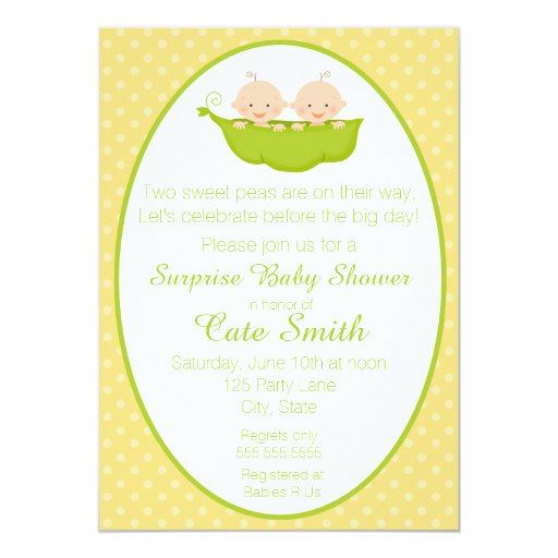 Twins Two Peas in a Pod Baby Shower Invitation Custom Announcements