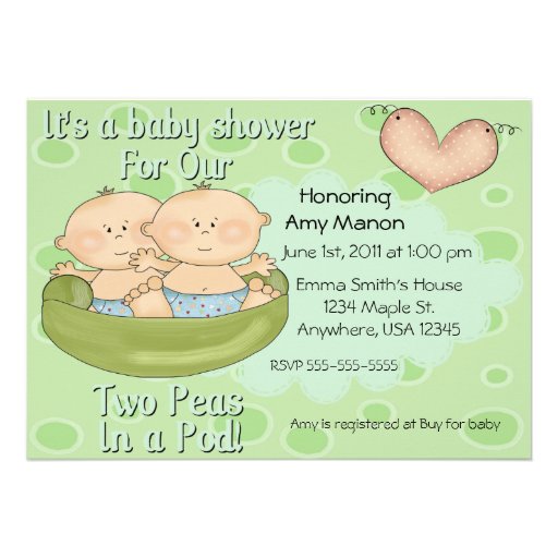 Twins two peas in a pod baby shower personalized announcements