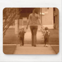 twins walking along sidewalk mousepads