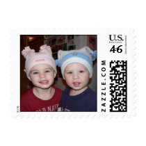 Twins with beanies postage