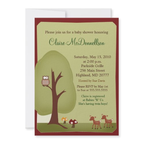 TWINS Woodland Forest 5x7 Baby Shower Invitation invitation