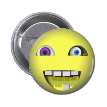 Twisted Smiley With Crazy Eyes Pinback Buttons