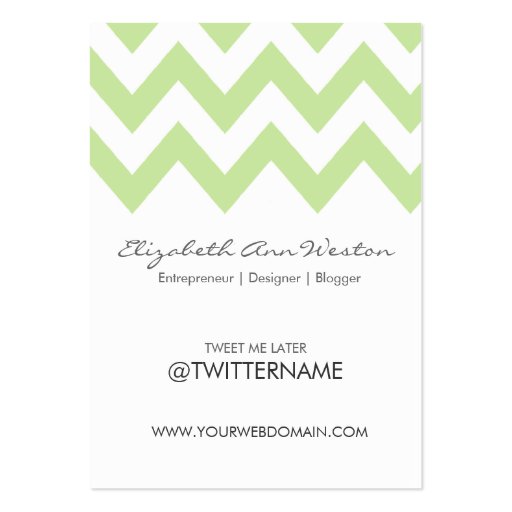 Twitter Business Cards Green Tea Chevron- Portrait (front side)