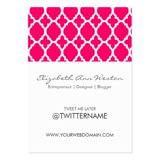Twitter Business Cards Hot Pink Moroccan Tile (front side)