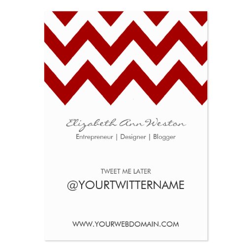 Twitter Business Cards in Red Chevron - Portrait (front side)