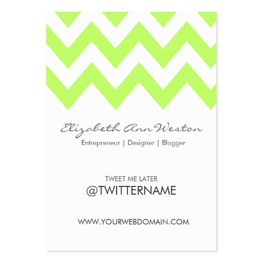 Twitter Business Cards: Lime Chevron - Portrait (front side)