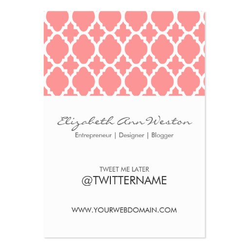 Twitter Business Cards Pink Moroccan Tile (front side)