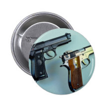 Two .45 caliber automatic guns for gun lovers pinback button