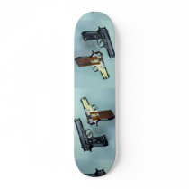 Two .45 caliber automatic guns for gun lovers skate boards