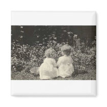 TWO ADORABLE CHILDREN SITTING BY BASKETS magnets by amazingvintage TWO ADORABLE CHILDREN SITTING BY BASKETS magnets