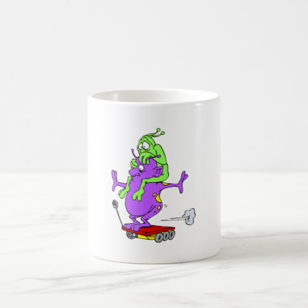 Two aliens standing on a rover scared mug