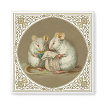 Two Anthropomorphic White Mice Reading Paper Refrigerator Magnet