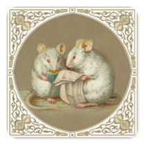 Two Anthropomorphic White Mice Reading Sticker