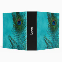 Two Aqua Peacock Feathers 3 Ring Binders